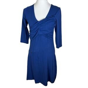 Ascend Blue Long Sleeve Fit and Flare Crossover Stretch Athletic Dress Size S